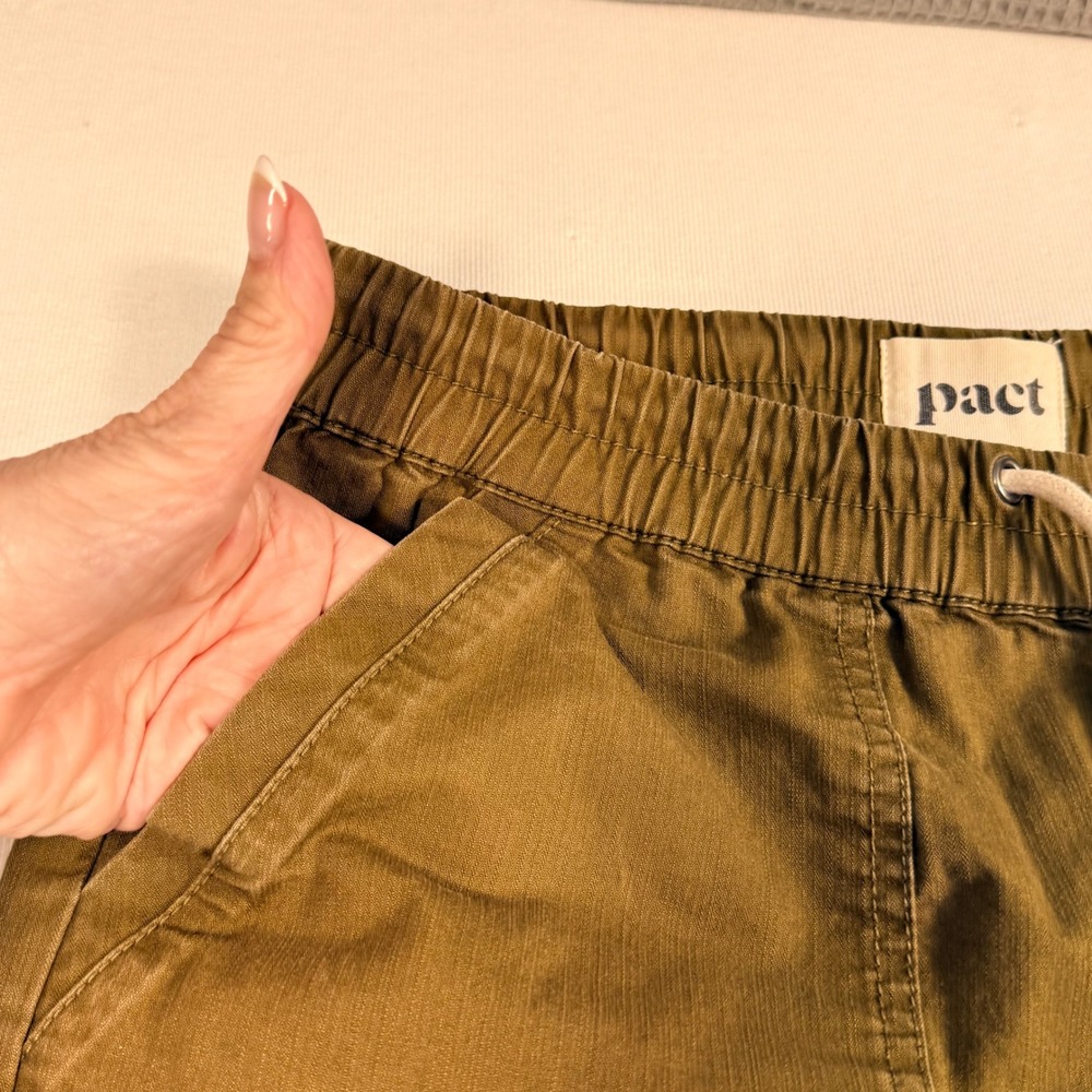 Pact Organic Cotton Jogger Pants Medium Olive Green Elastic Drawstring Chino - Picture 8 of 16